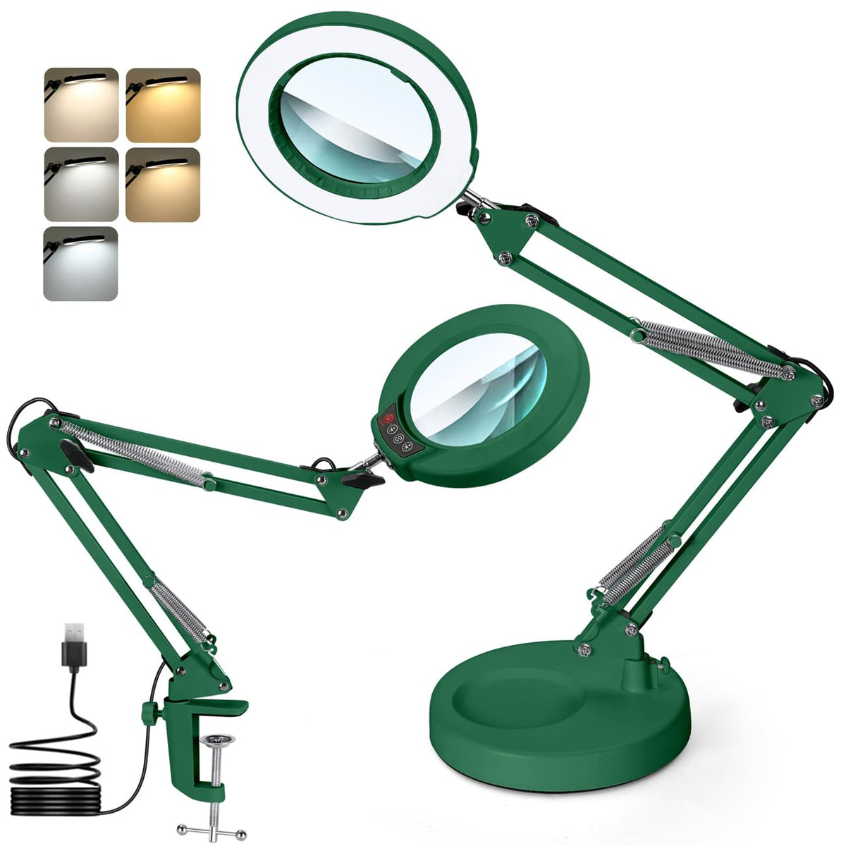 30X 12X Square Magnifying Glass with Light and Clamp, 36'' Ultra Long Lamp