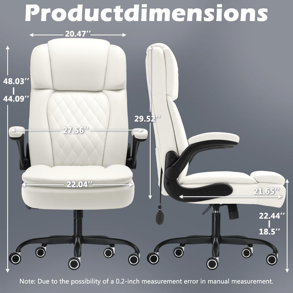 450LBS Big and Tall Executive Office Chair with Flip up Arm, Heavy Duty PU Leather Computer Desk Chair,Comfortable High Back Swivel Home Office Chair with Rolling for Adults,Spring Cushion,Metal Base