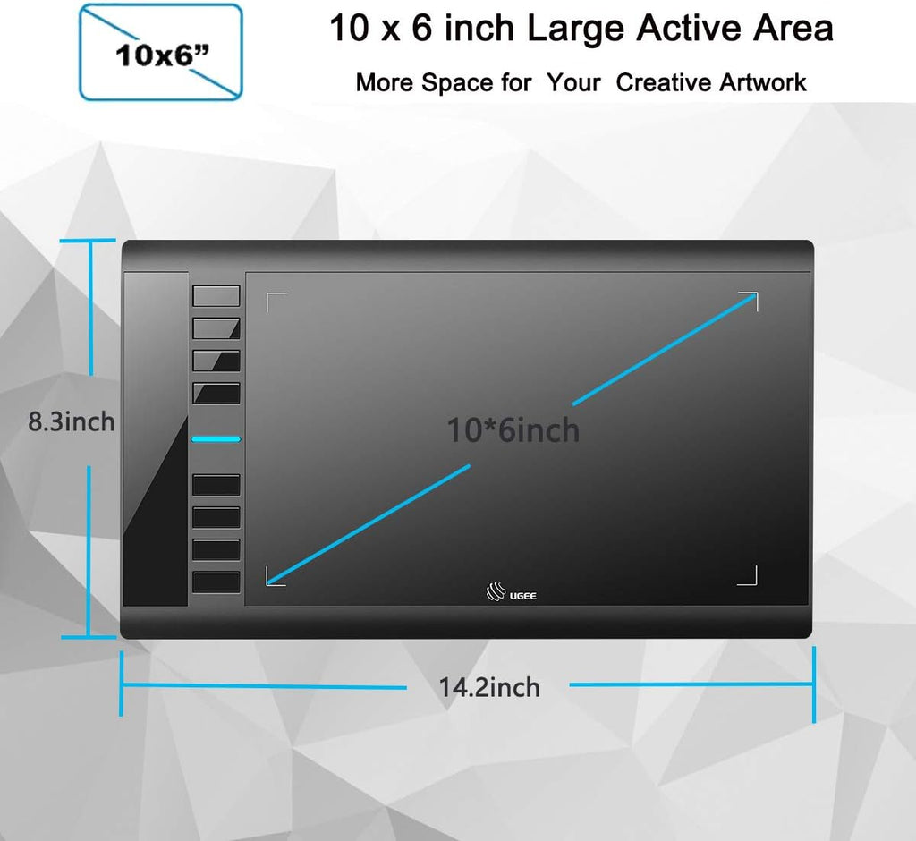 UGEE M708 Drawing Tablet, 10x6 inch Large Space for Digital Drawing