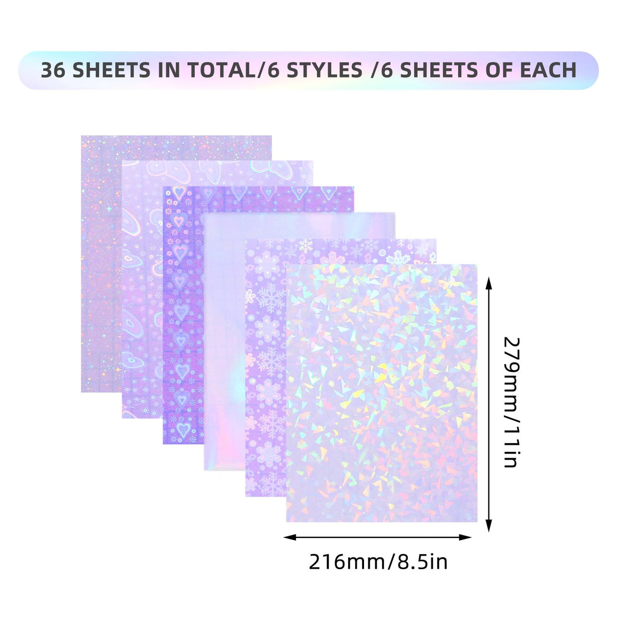 36 Sheets Holographic Laminating Sheets Clear Self Adhesive Sticker Paper