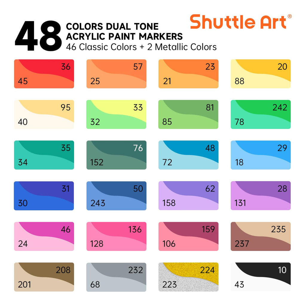 Shuttle Art 96 Colors Dual Tone Refillable Acrylic Markers with 100 Refills
