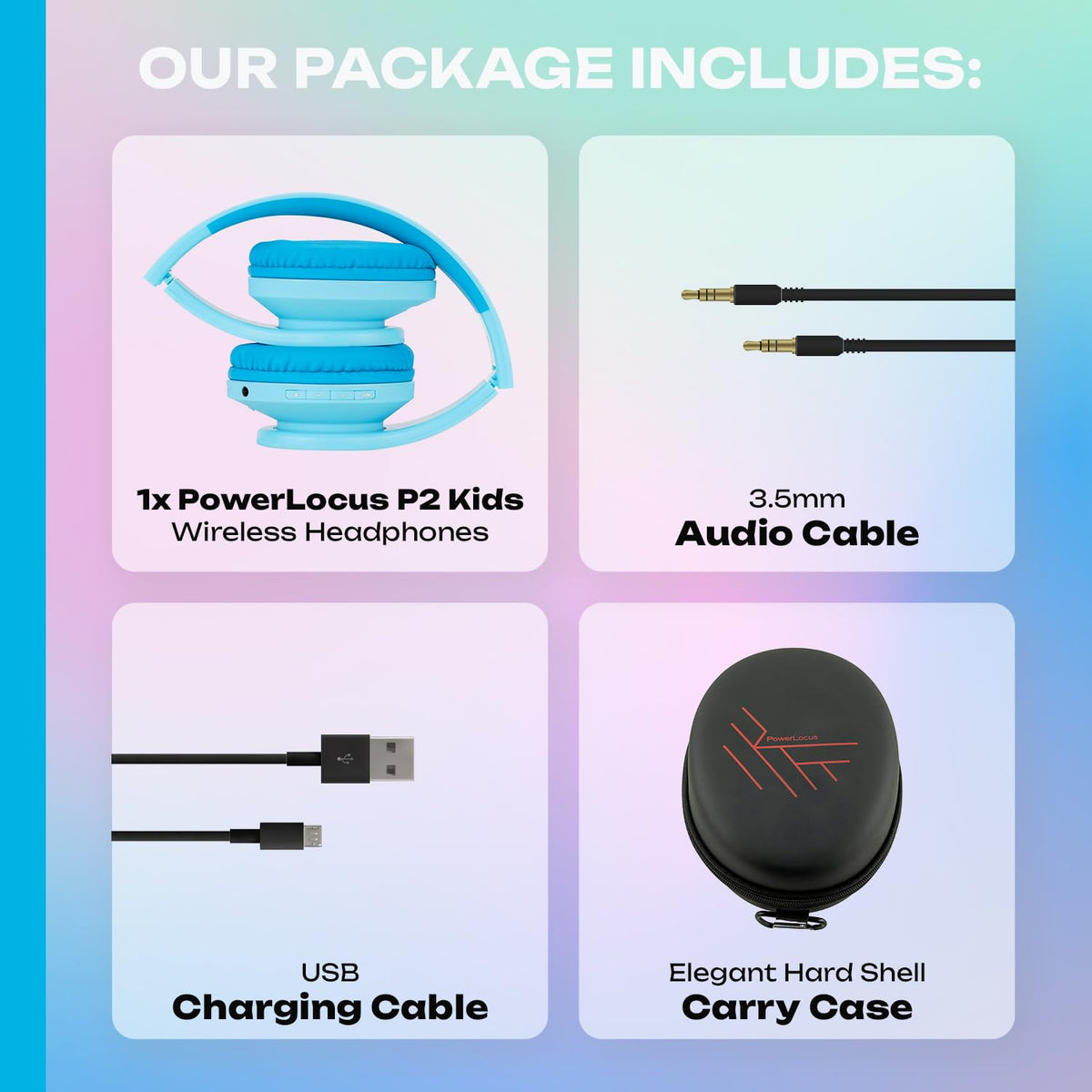 PowerLocus Kids Headphones Over-Ear, Bluetooth Wireless Headphones for Kids,with Microphone, Safe 85DB Volume Limited, Foldable with Carry Case, Audio Cable, Micro SD mode for Online Classes,PC,Phones