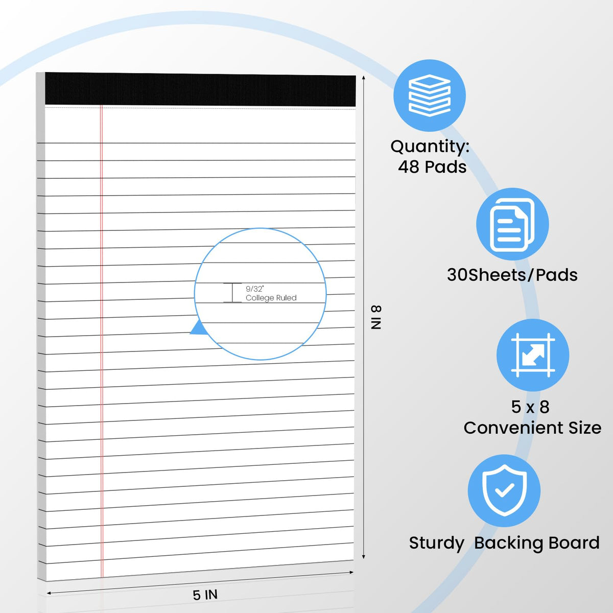 6 Pack Notepads 5x8, Color, Small Legal Pads, Perforated Notebook