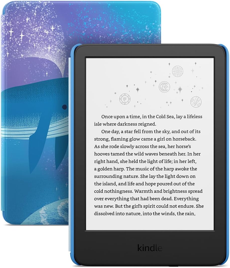Amazon Kindle Kids 16GB (2024 model) - If it breaks, we will replace it, includes ad-free books and cover, with glare-free display, fast page turns - Space Whale