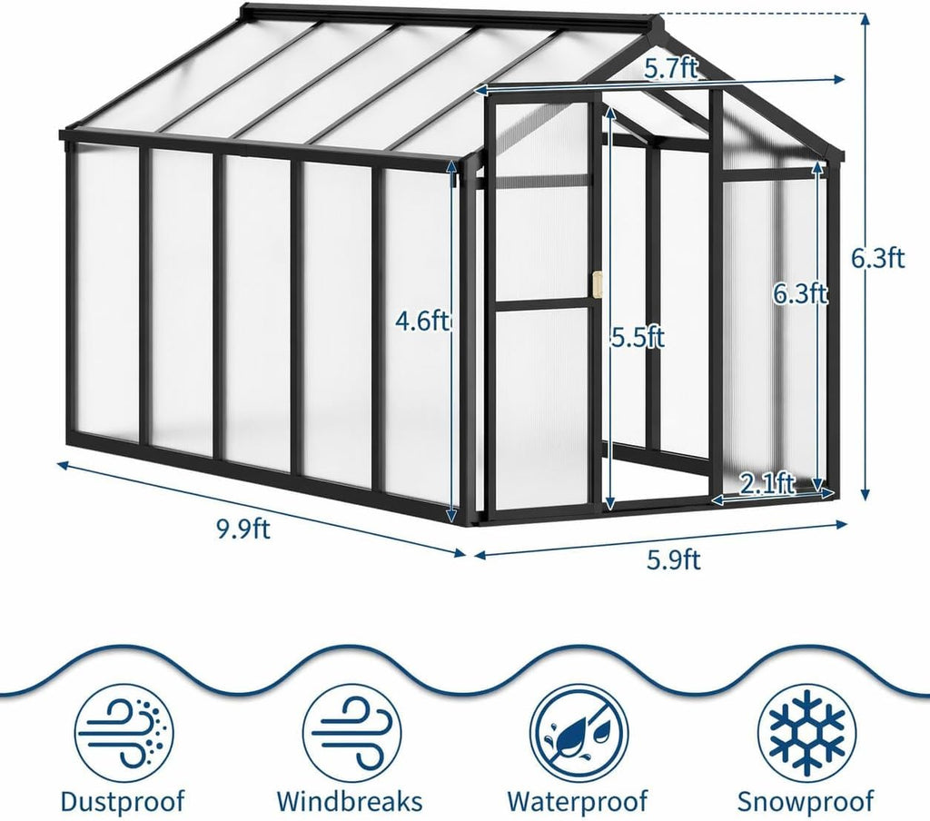 IDEALHOUSE Aluminum Polycarbonate Greenhouse (6×8 and 6×10 ft)