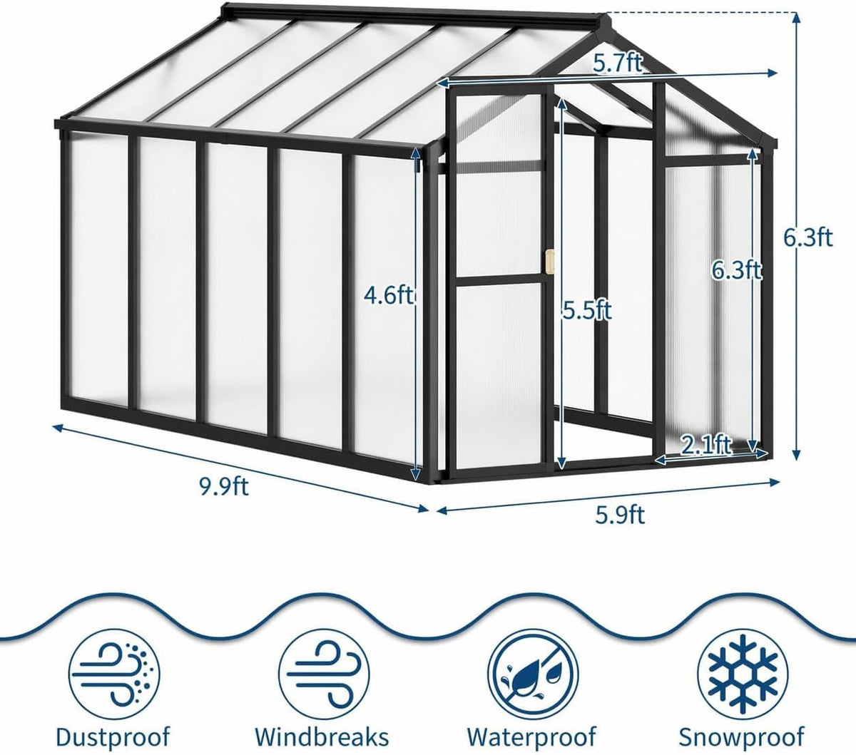 IDEALHOUSE Aluminum Polycarbonate Greenhouse (6×8 and 6×10 ft)