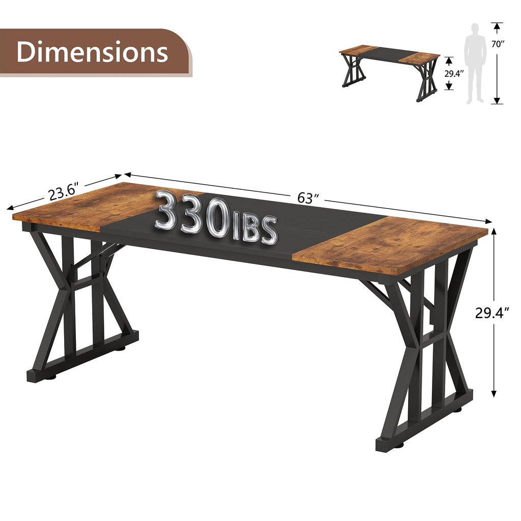 63" Large Computer Desk with Thickened Frame for Home Office, Living Room