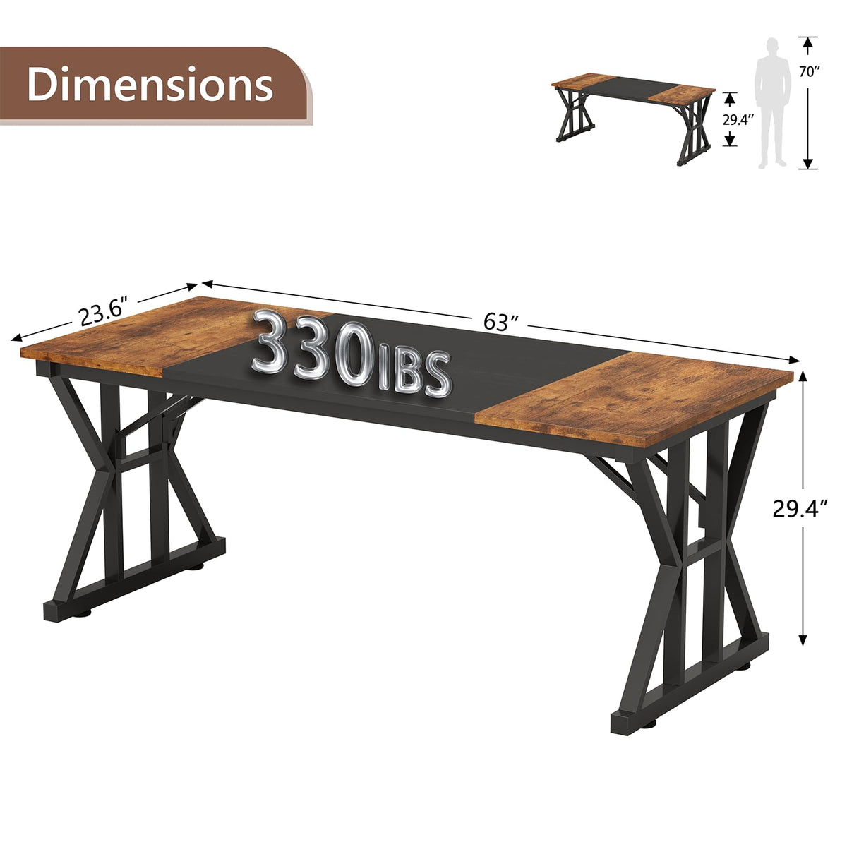 63" Large Computer Desk with Thickened Frame for Home Office, Living Room