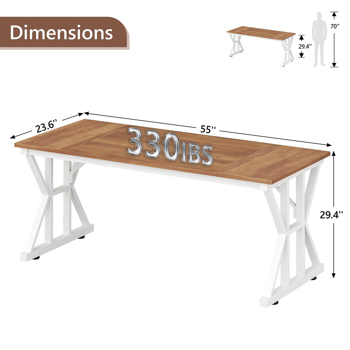 63" Large Computer Desk with Thickened Frame for Home Office, Living Room