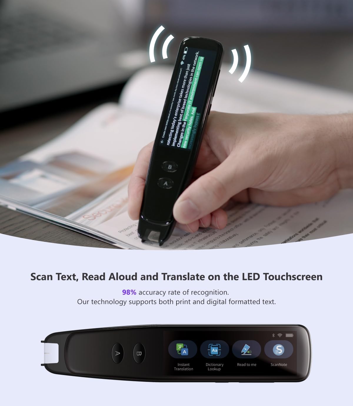 PenPower WorldPenScan Go - Translation Pen with Scanning, Reading, Audio Recording, Live Interpretation, and AI Reading Buddy for Kids
