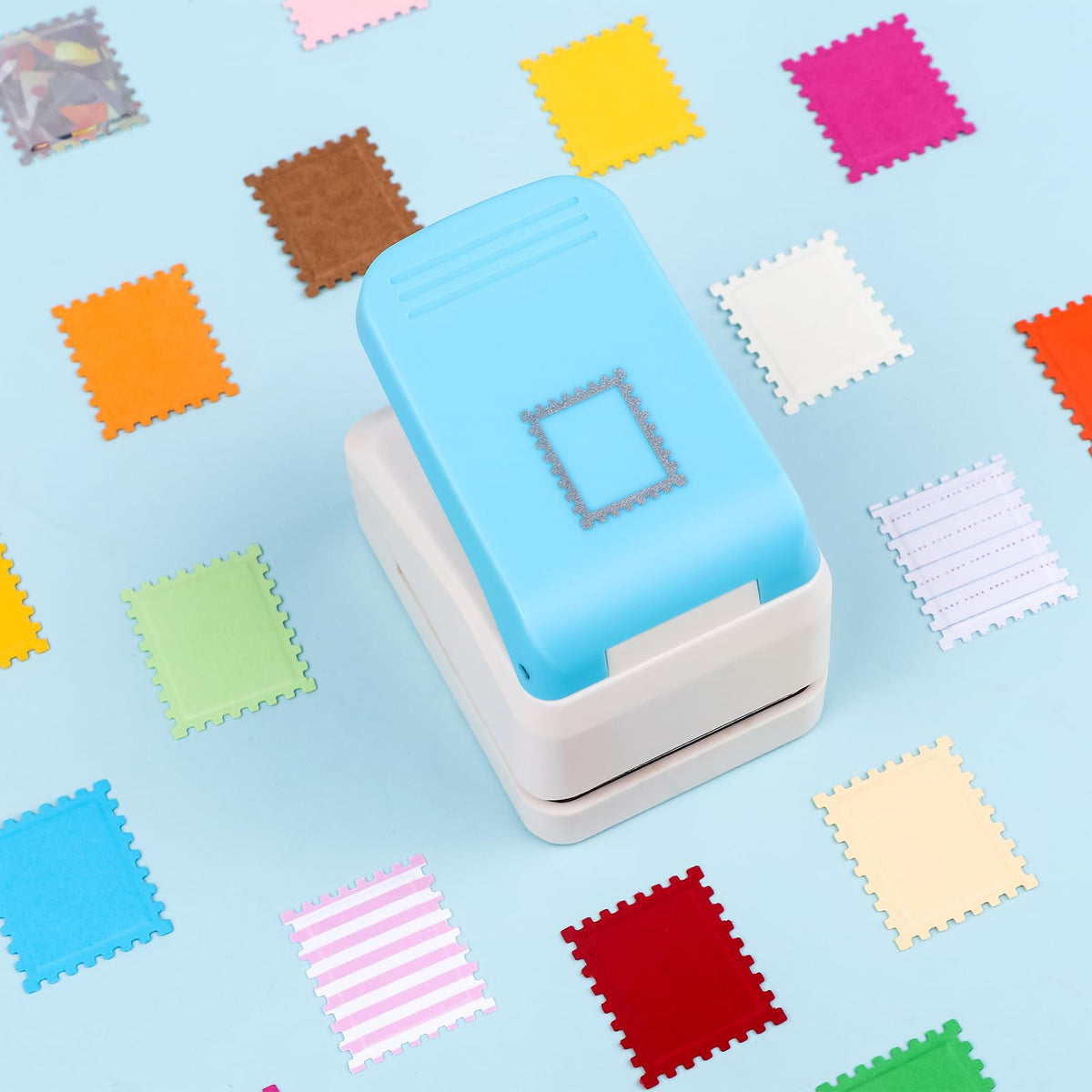 Stamp Puncher 1inch Square Postage Stamp Punch |Stamp Hole Puncher| Scalloped Rectangle Lever Action Paper Punches for Crafting Scrapbooking DIY Card Making Arts Crafts Supplies