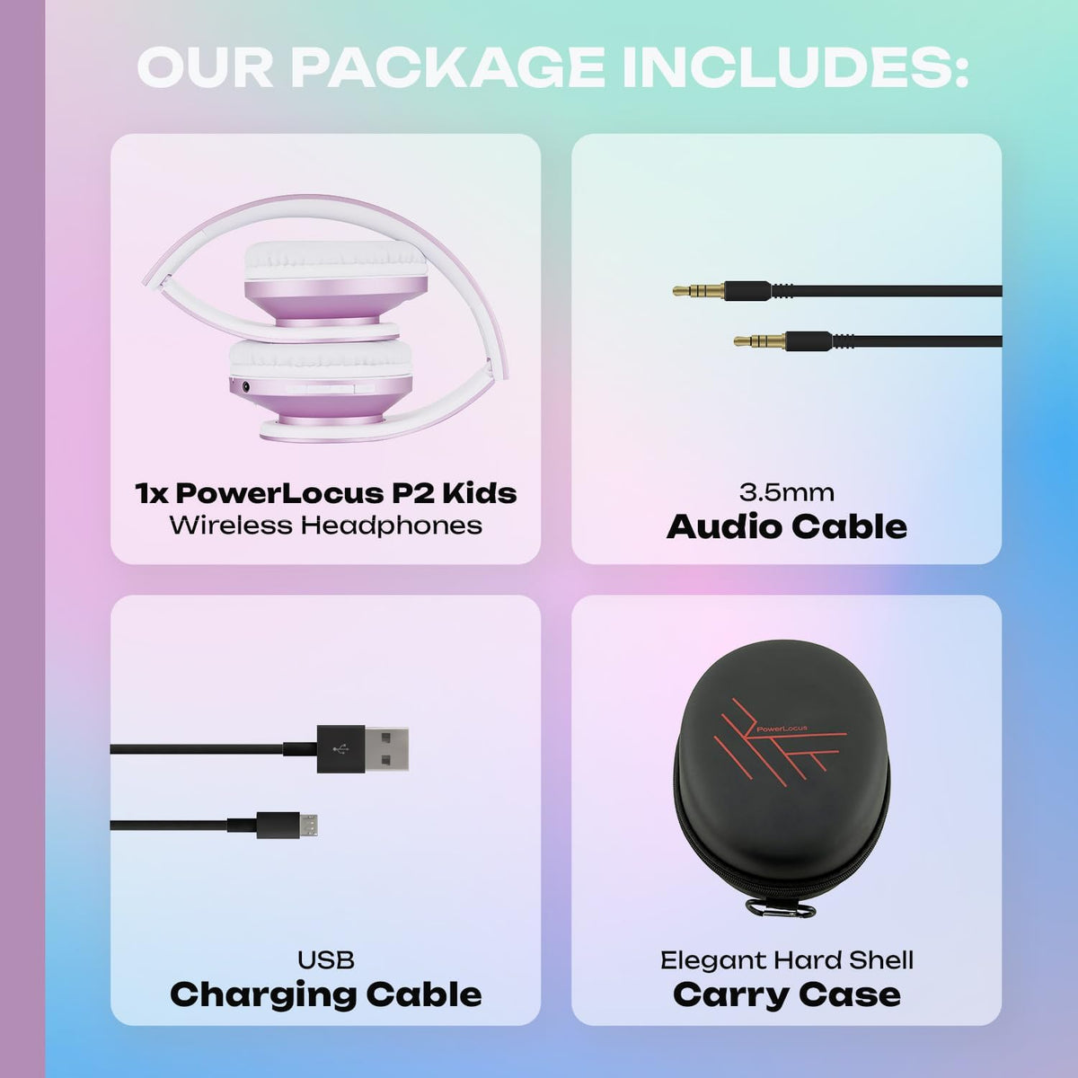 PowerLocus Kids Headphones Over-Ear, Bluetooth Wireless Headphones for Kids,with Microphone, Safe 85DB Volume Limited, Foldable with Carry Case, Audio Cable, Micro SD mode for Online Classes,PC,Phones
