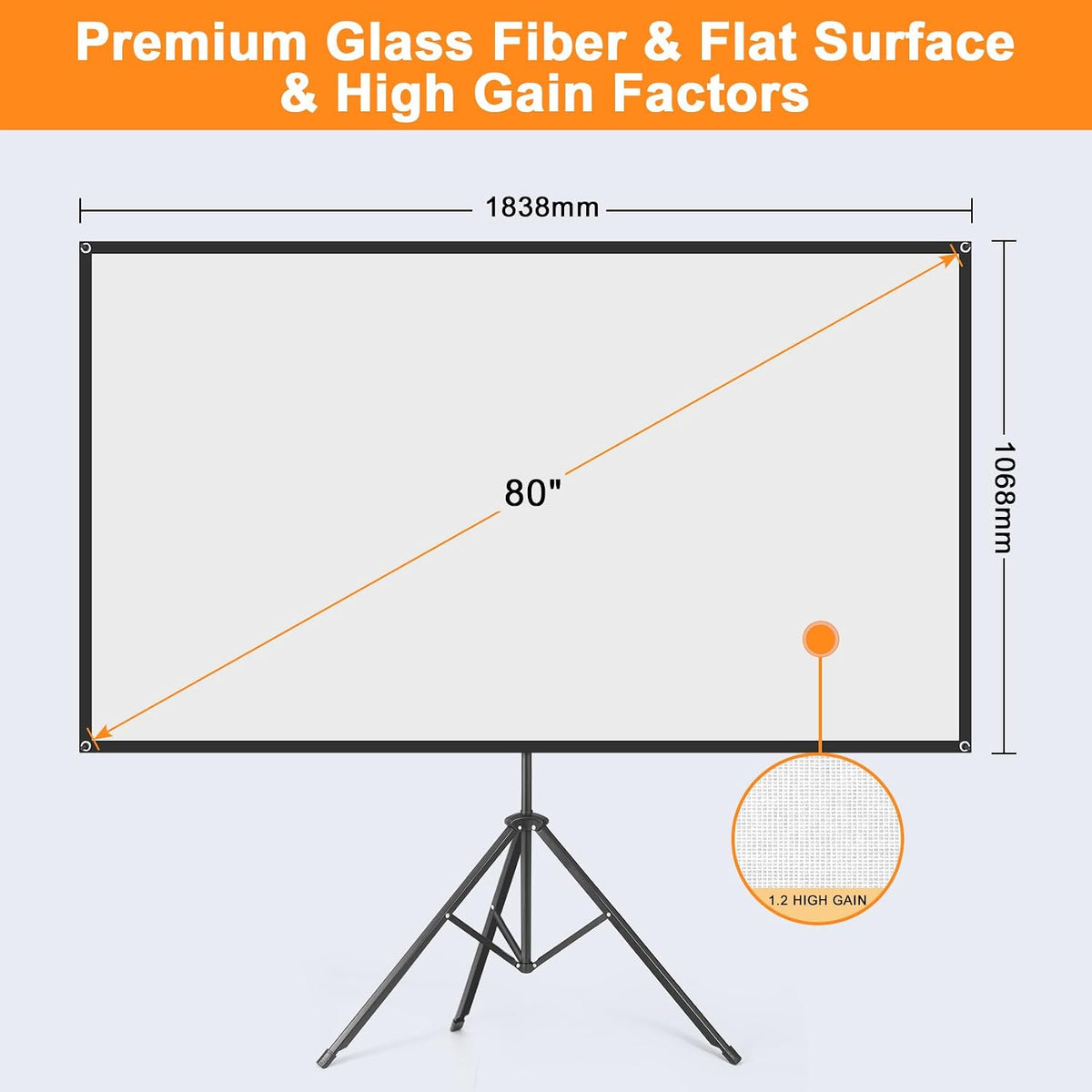 Projector Screen with Stand, 80 Inch Portable Projector Screen Outdoor Indoor, 1.2 Gain Fiberglass Projection Screen, 16:9 Outdoor Movie PVC Screen with Carrying Bag for Movie Night(White Screen)