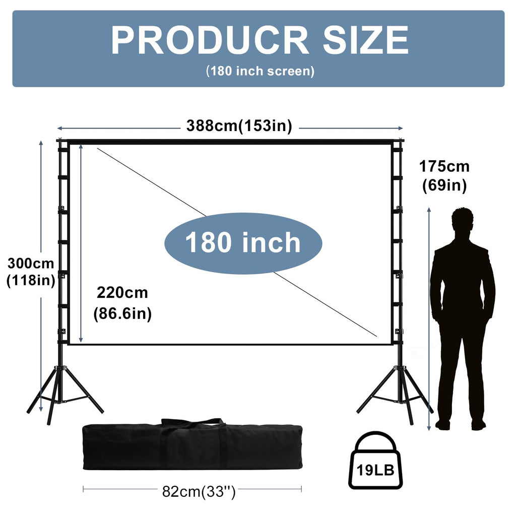 100 Inch Outdoor Projector Screen with One-Piece Telescopic Stand, Wrinkle-Resistant 4K HD Movie Screen for Backyard, Camping and Indoor Home Theater (Fits Long Throw Projectors)