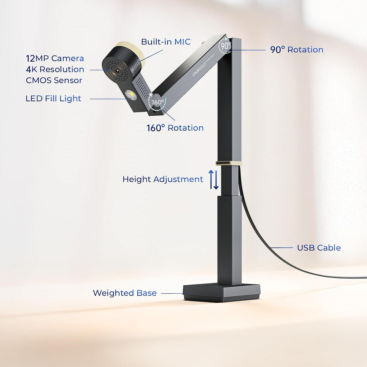 CZUR Fancy S Pro 12MP USB Document Camera - Black
