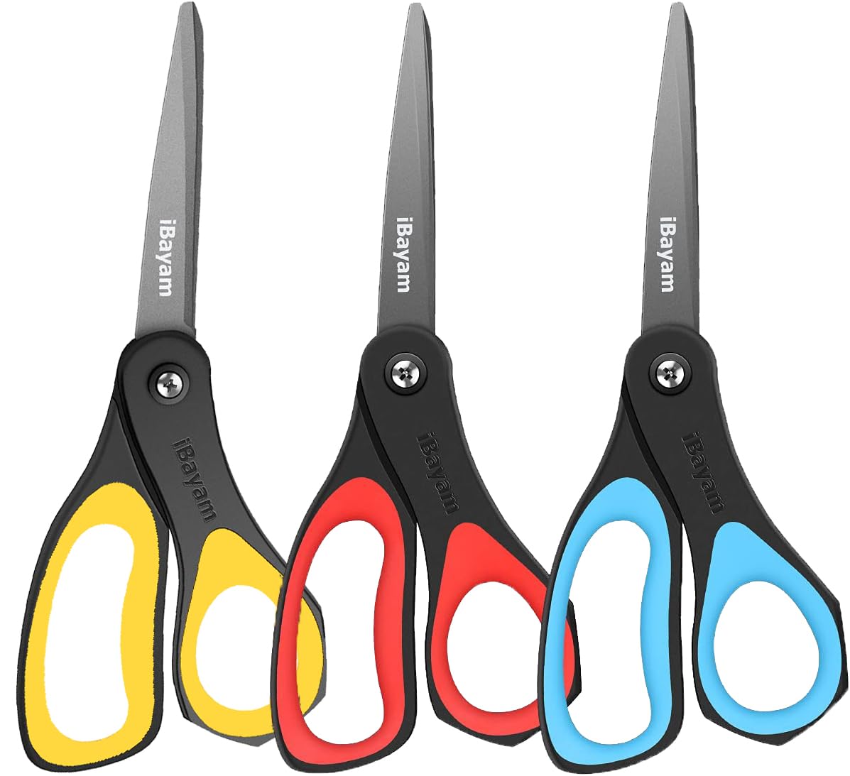 iBayam: Heavy Duty Scissors, 8.5", 3-Pack (Multiple Color Sets)