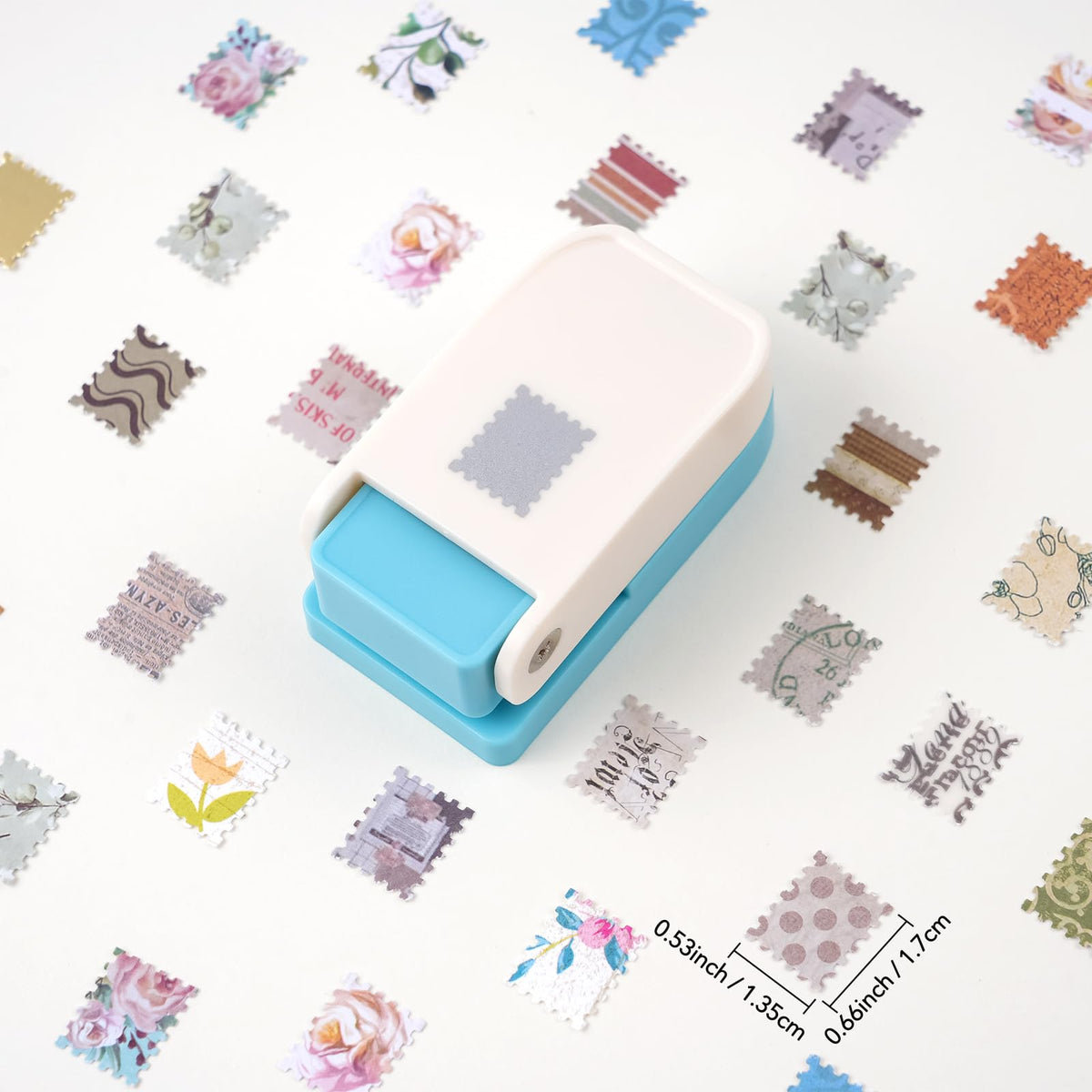 Stamp Puncher 1inch Square Postage Stamp Punch |Stamp Hole Puncher| Scalloped Rectangle Lever Action Paper Punches for Crafting Scrapbooking DIY Card Making Arts Crafts Supplies