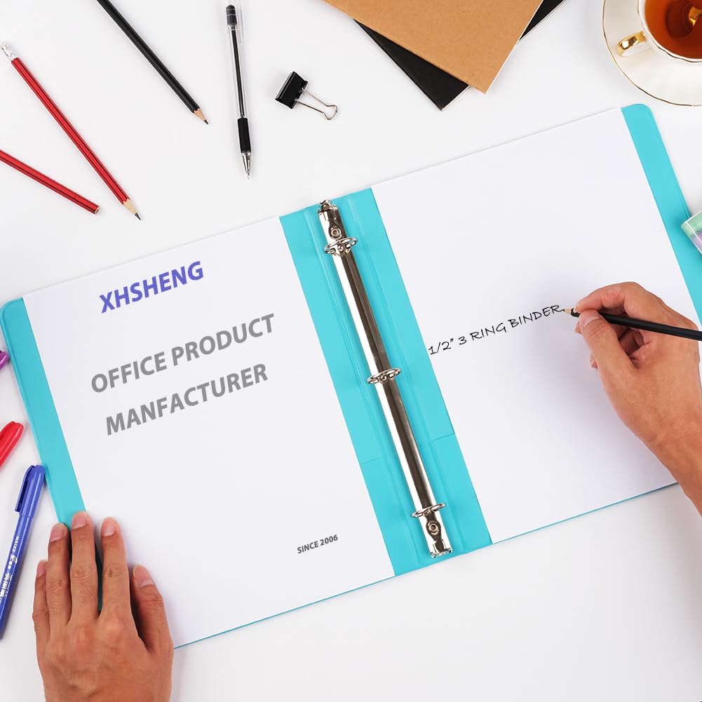 3 Ring Binders,1” Round Ring, Holds 8.5 * 11inch Papers, with 2 Pockets,6 Colors Binder Assorted Pack