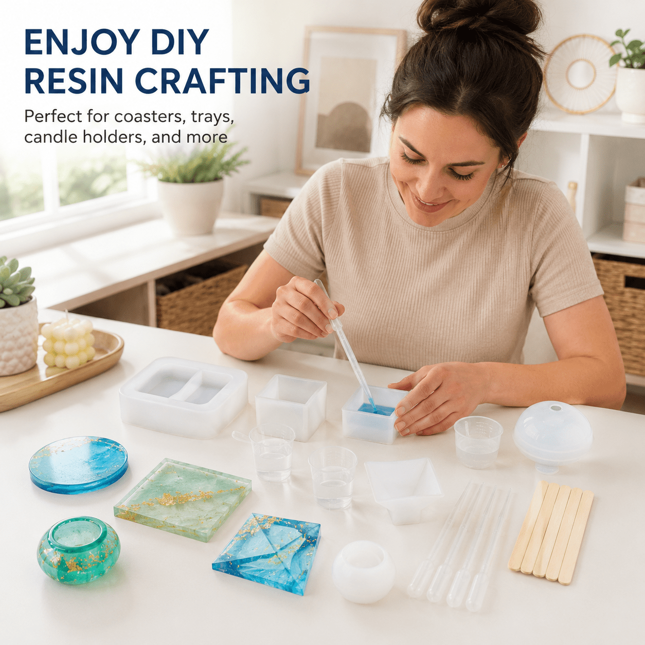 Kabuer Silicone Epoxy Resin Molds and DIY Casting Tool Kit, 21-Piece