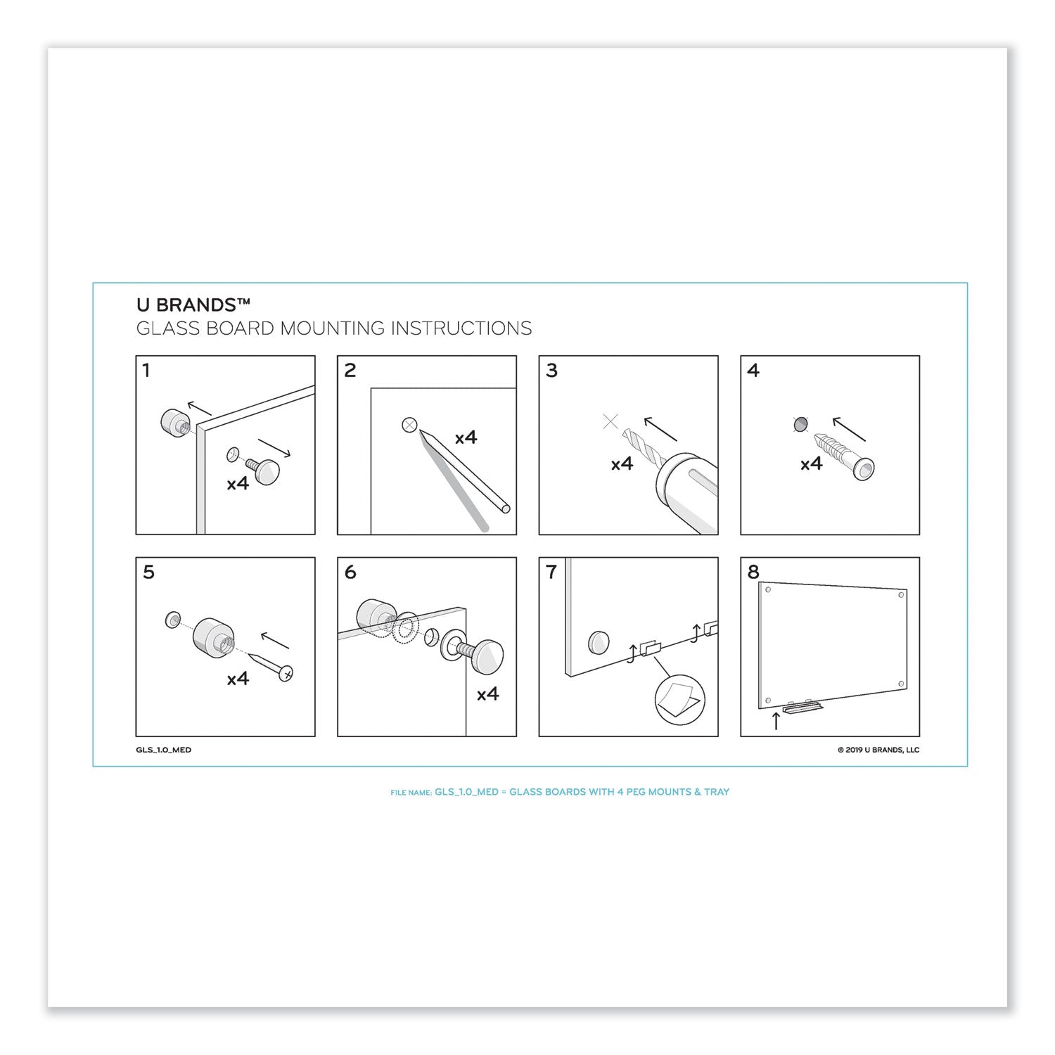 U Brands Magnetic Glass Dry Erase Board Value Pack, 36 x 36, White