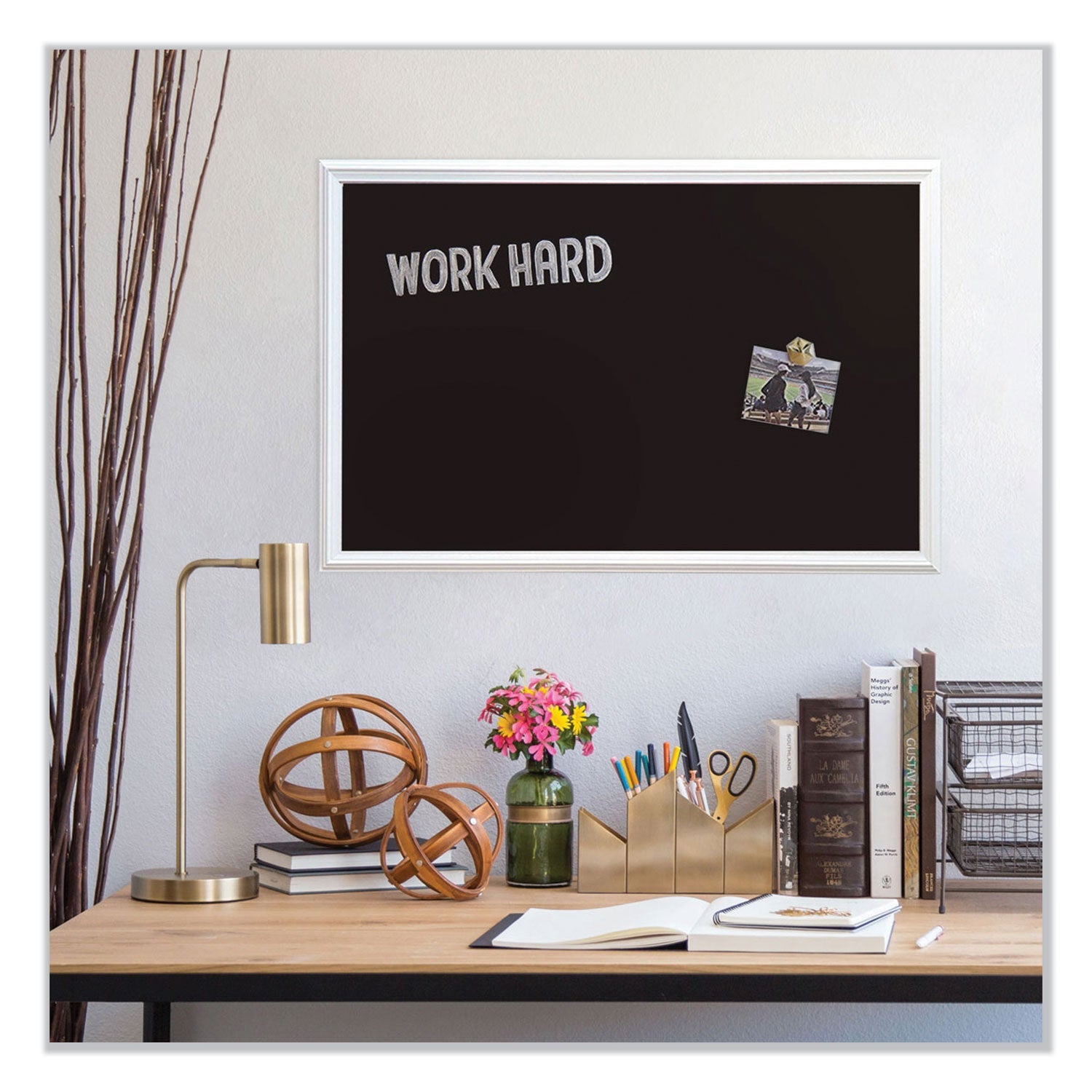 U Brands Magnetic Chalkboard with Decor Frame, 30 x 20, Black Surface/White Frame