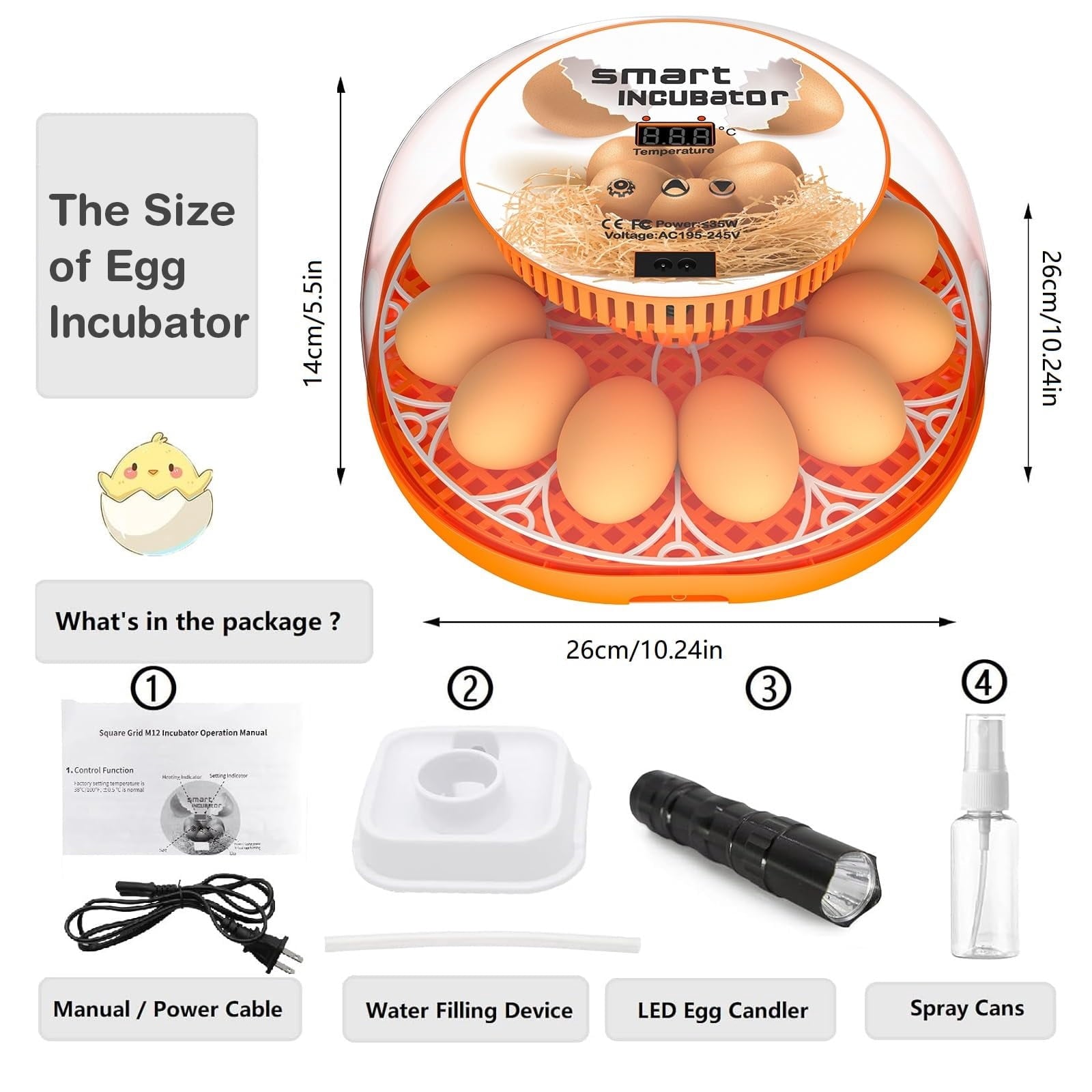 12 Egg Incubator with Automatic Egg Turning and Temperature Control, A