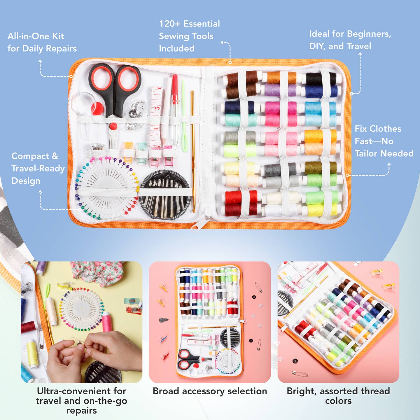 Incraftables Sewing Kit – 30pcs Multicolor Threads, 75+ Pcs Crafting