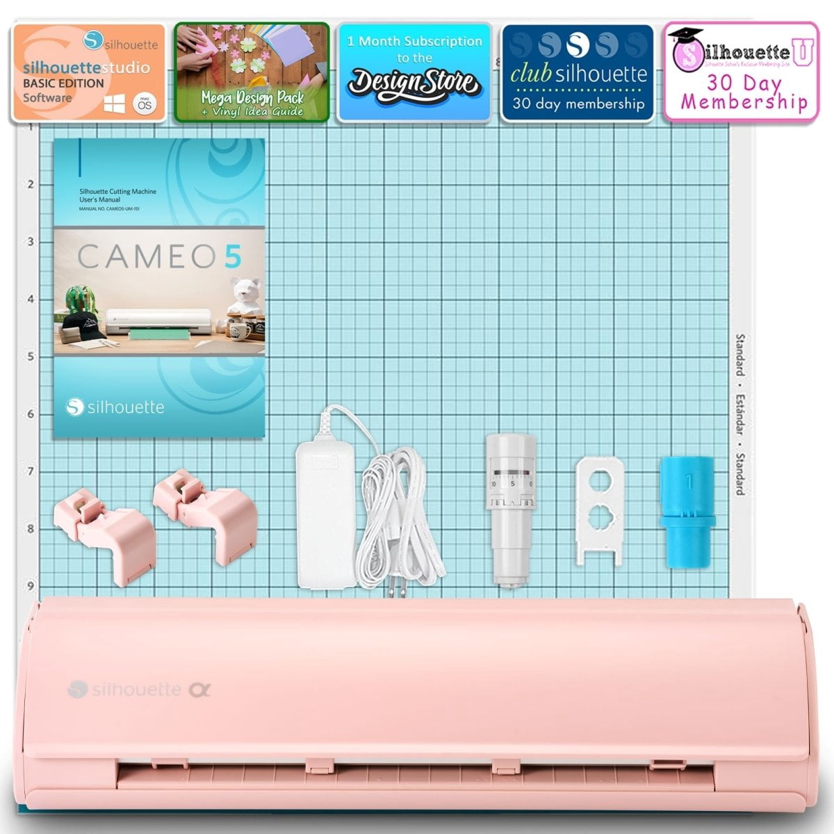 Silhouette Pink Cameo 5α Alpha w/ 64 Oracal Vinyl Sheets, Blades, Too