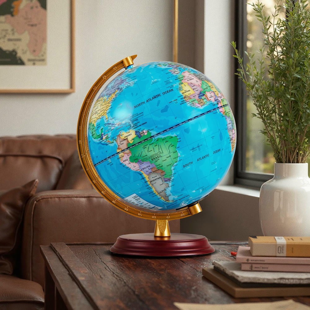 Barara King 8 Inch World Globe for Students with Wooden Stand and HD M