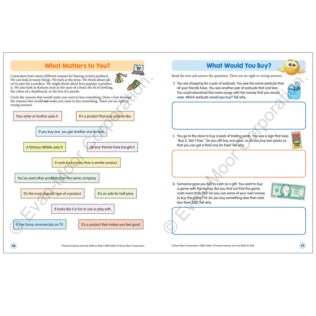 Evan-Moor Financial Literacy and Life Skills for Kids, Age 10 - 11 Wor