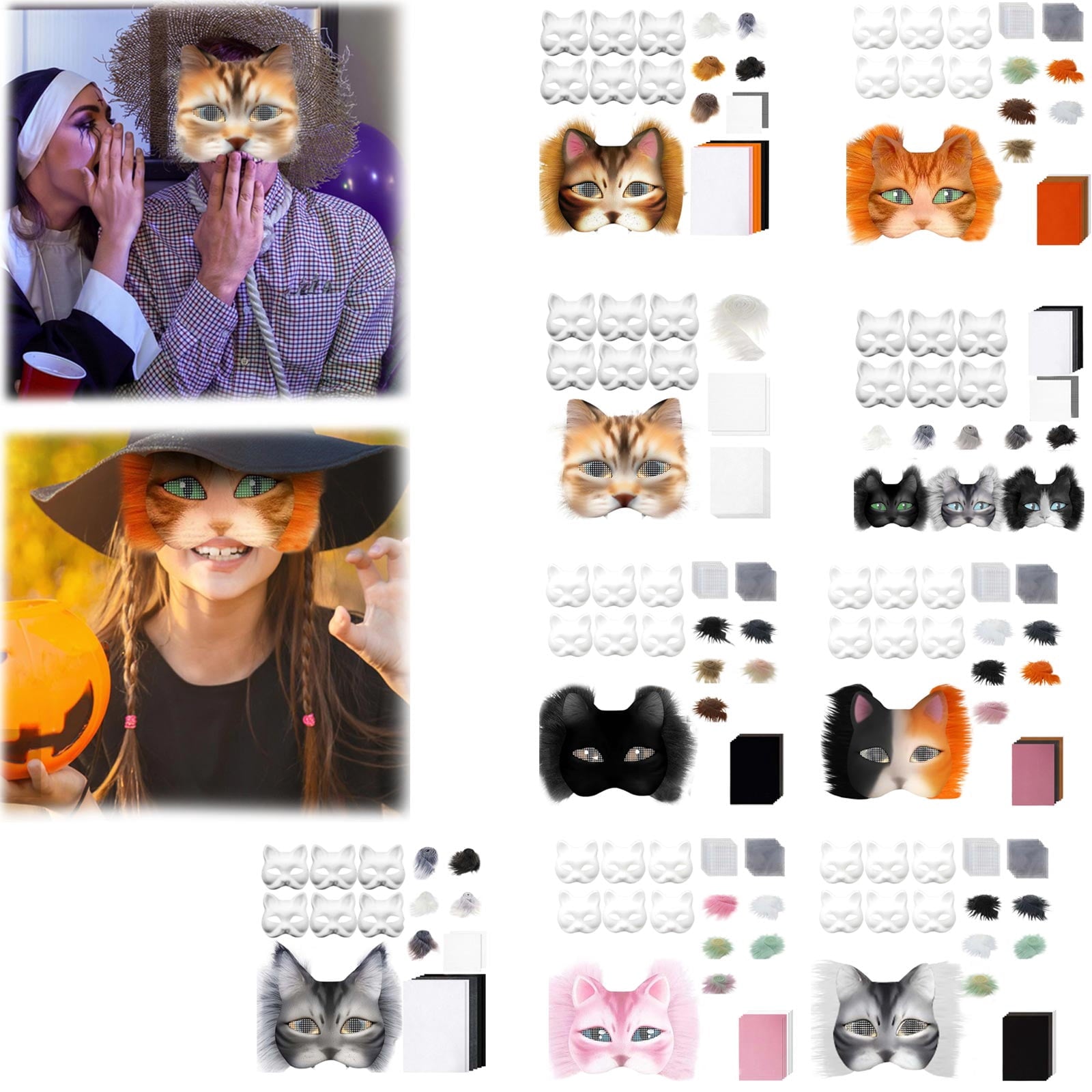 DIY Cat Mask Craft Kit, Blank Felt & Plush Material Set for Therian Ge