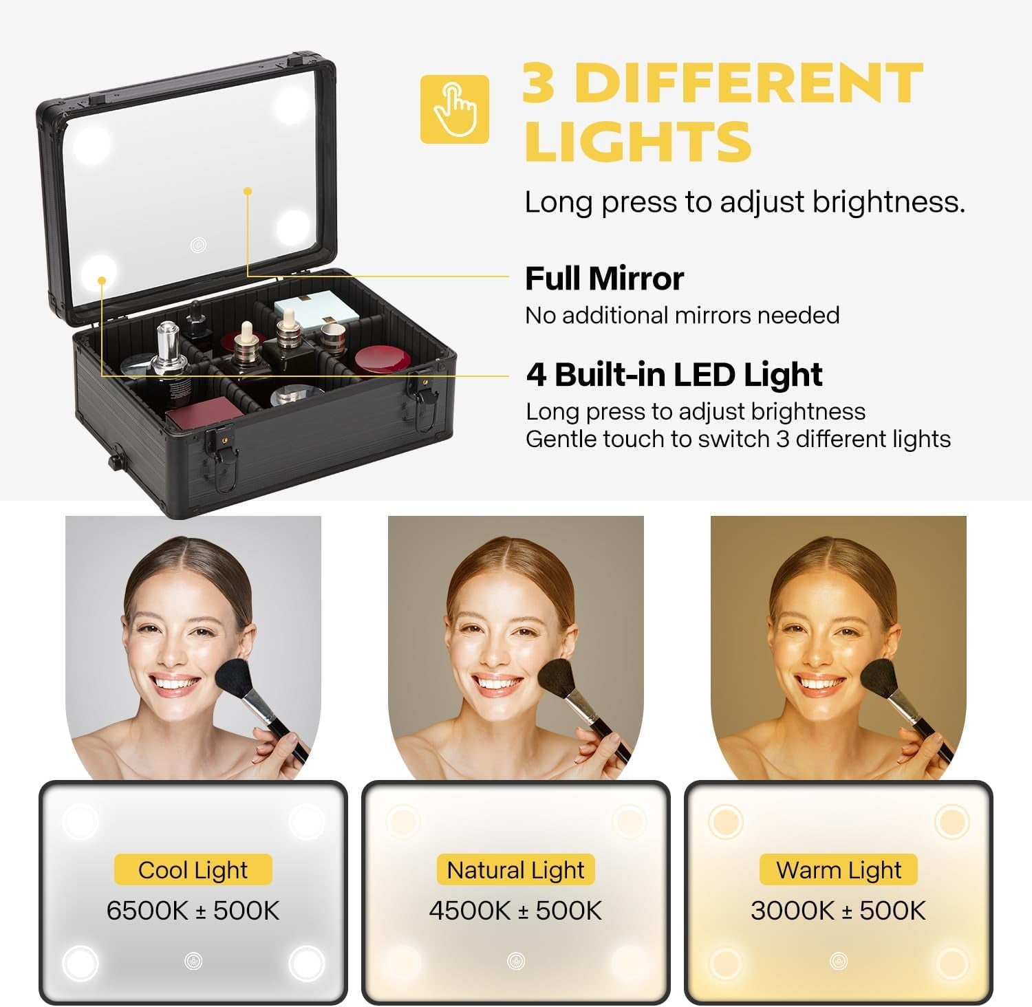 SPECSTAR 4 in 1 Rolling Makeup Train Case with Mirror of LED Lighted 3