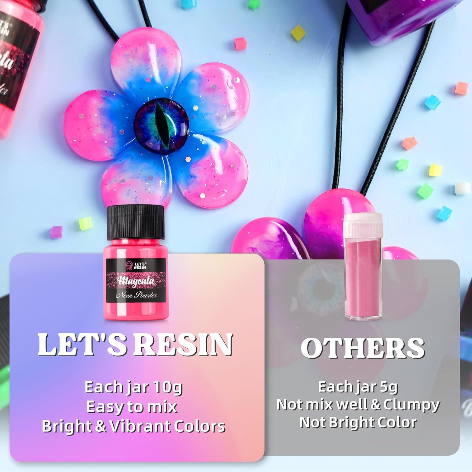 LET'S RESIN 12-Color Neon Fluorescent Mica Powder for Epoxy Resin, Cra