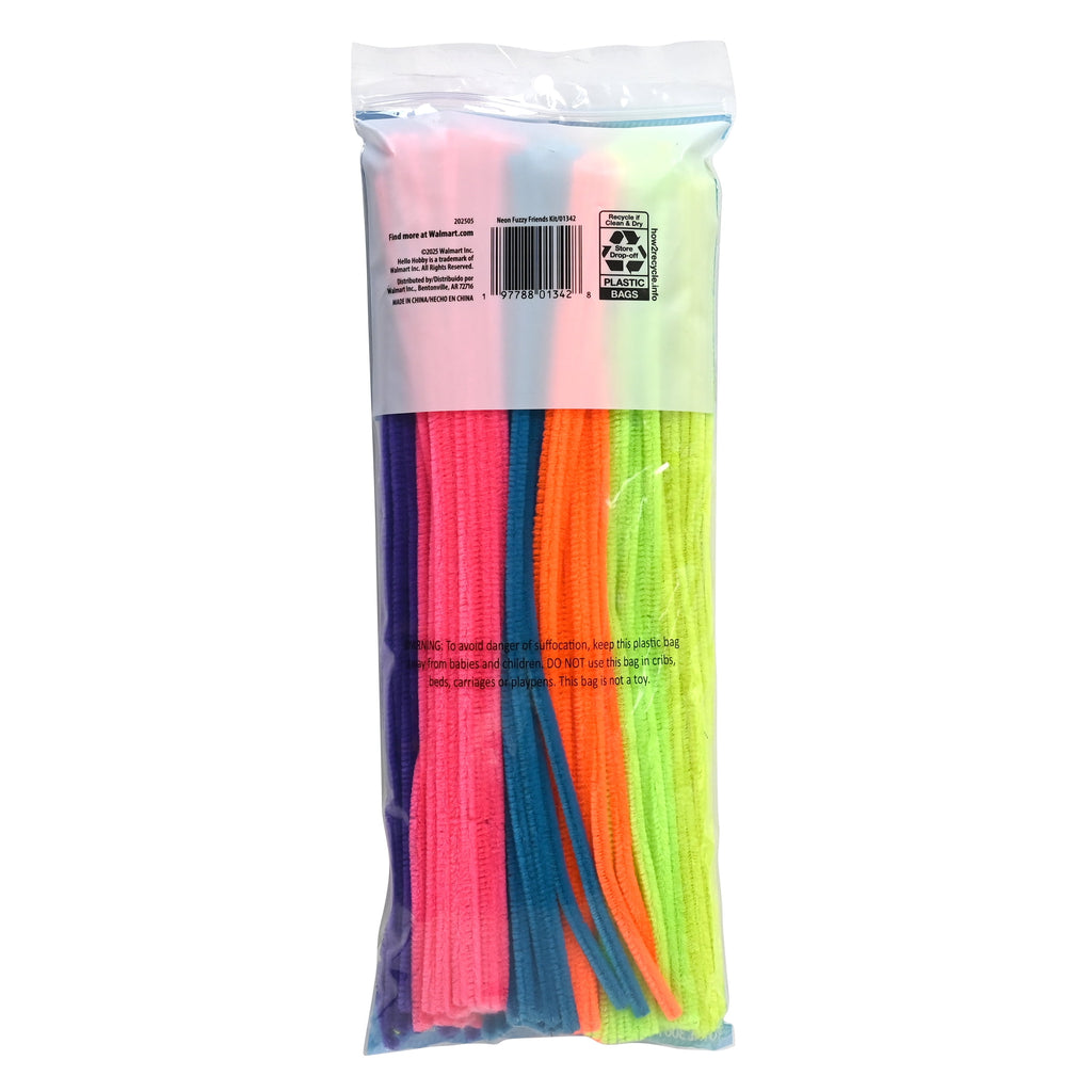 Hello Hobby Fuzzy Craft Kit, 300 Count, Neon Multicolor Chenille Stems