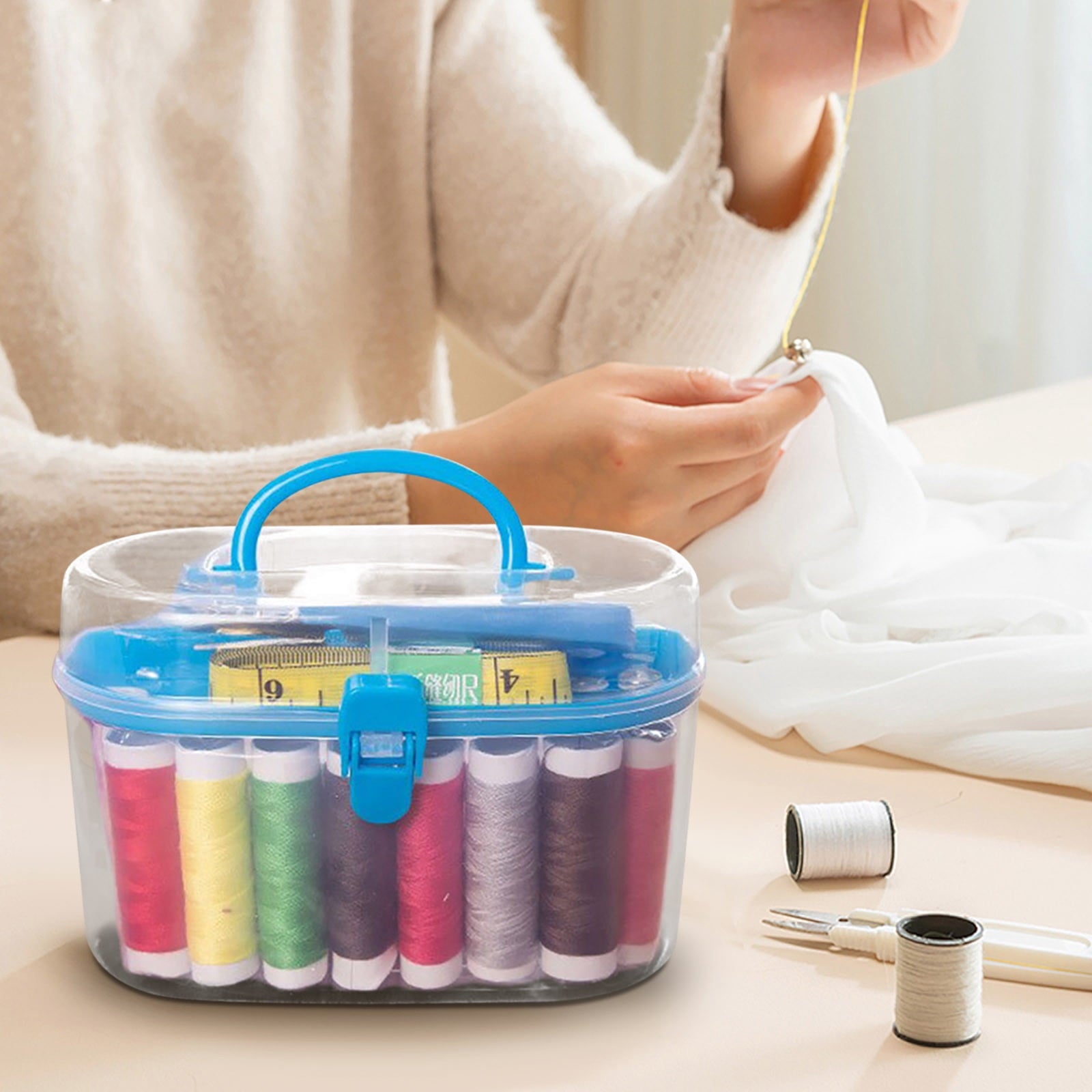 LiUMX Deluxe Sewing Kit with Double-Layer Storage Box - 16 Colored Thr