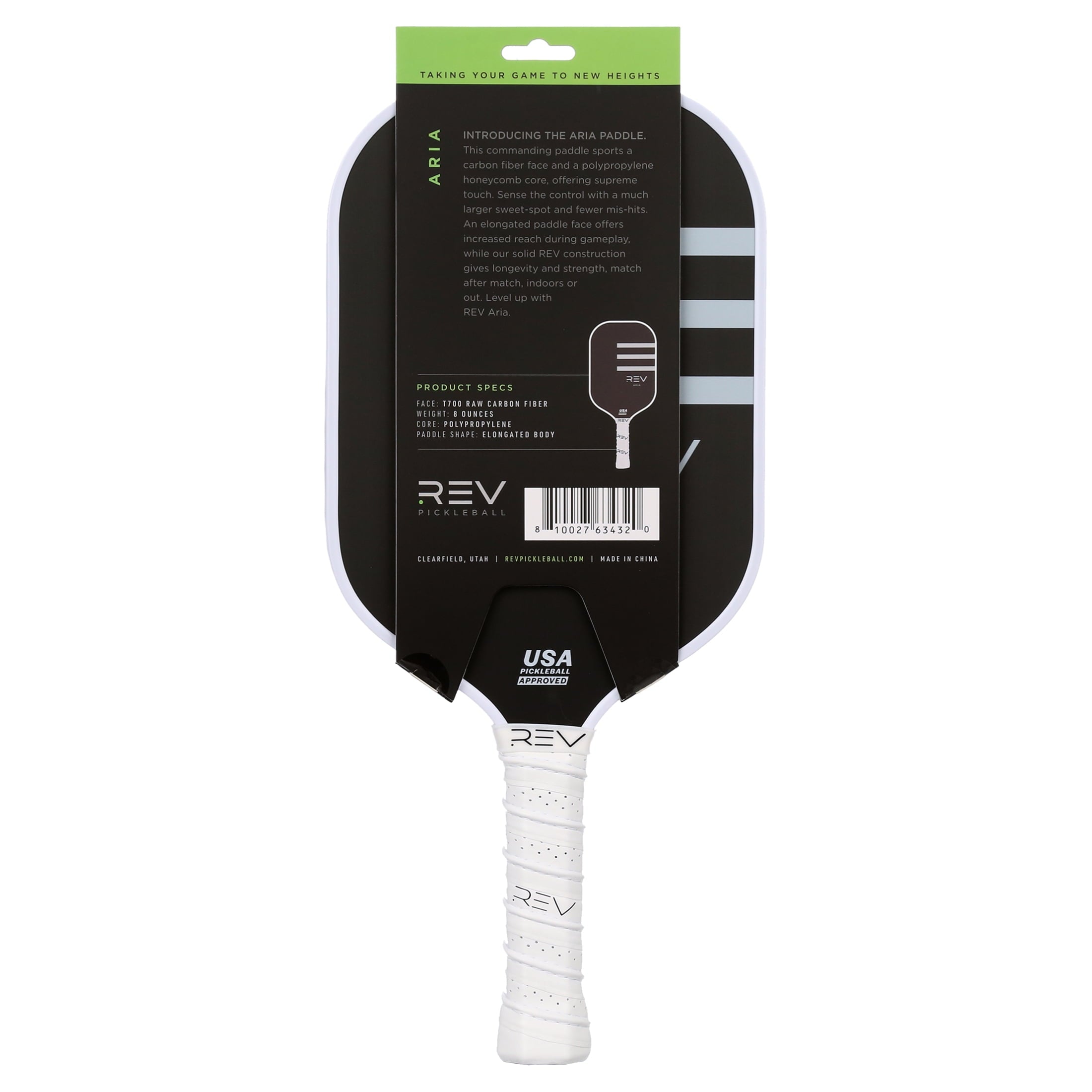 REV Aria Pickleball Paddle, Raw T700 Carbon Fiber Face, Polypropylene