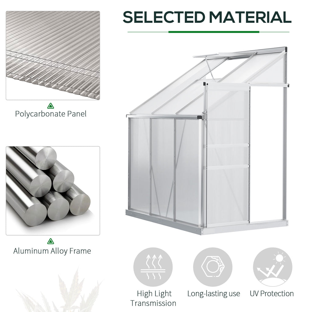 Outsunny 6' x 4' Aluminum Lean-to Greenhouse Polycarbonate Walk-in Gar