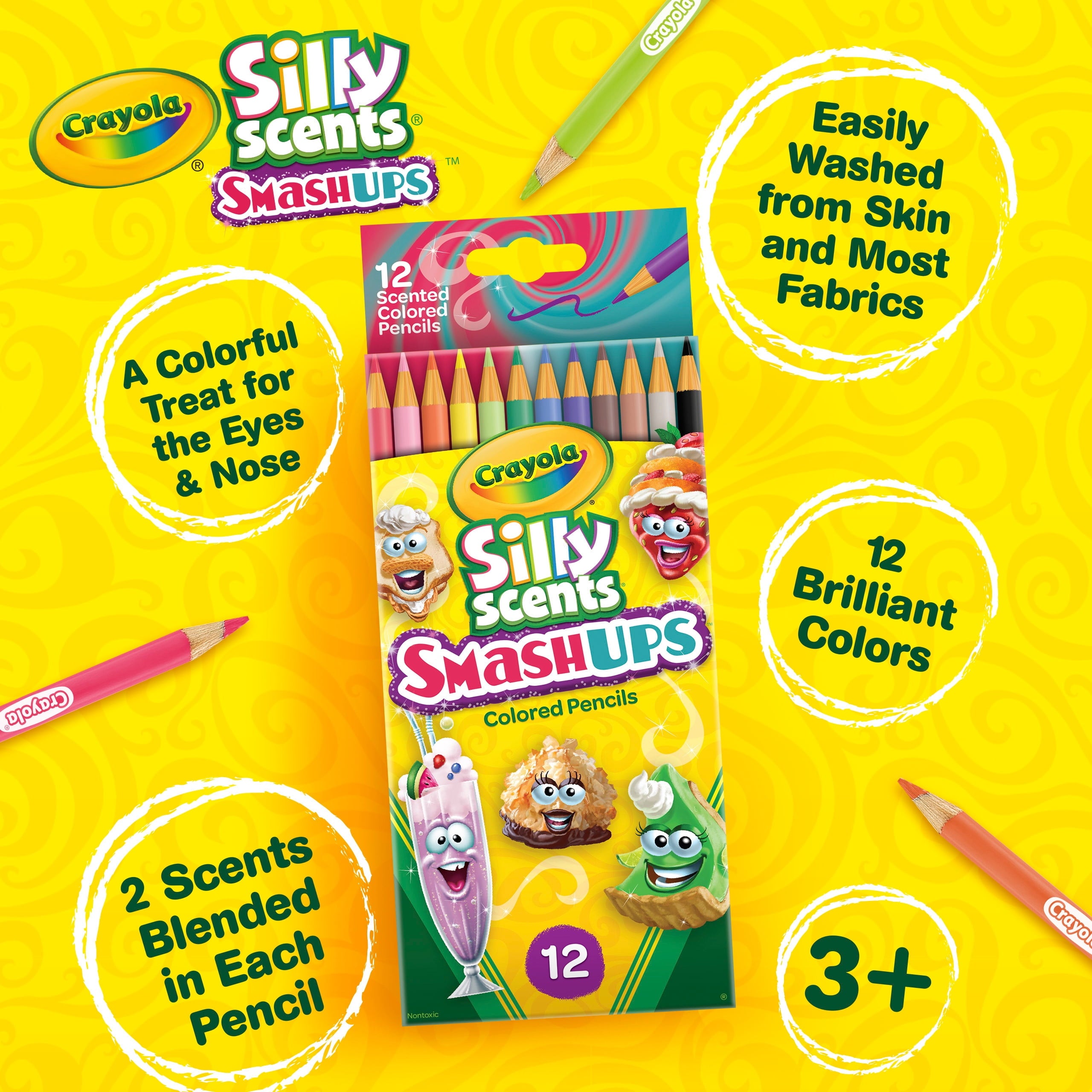 Crayola Silly Scents Smash Ups Colored Pencils, 12 Count, Back to Scho