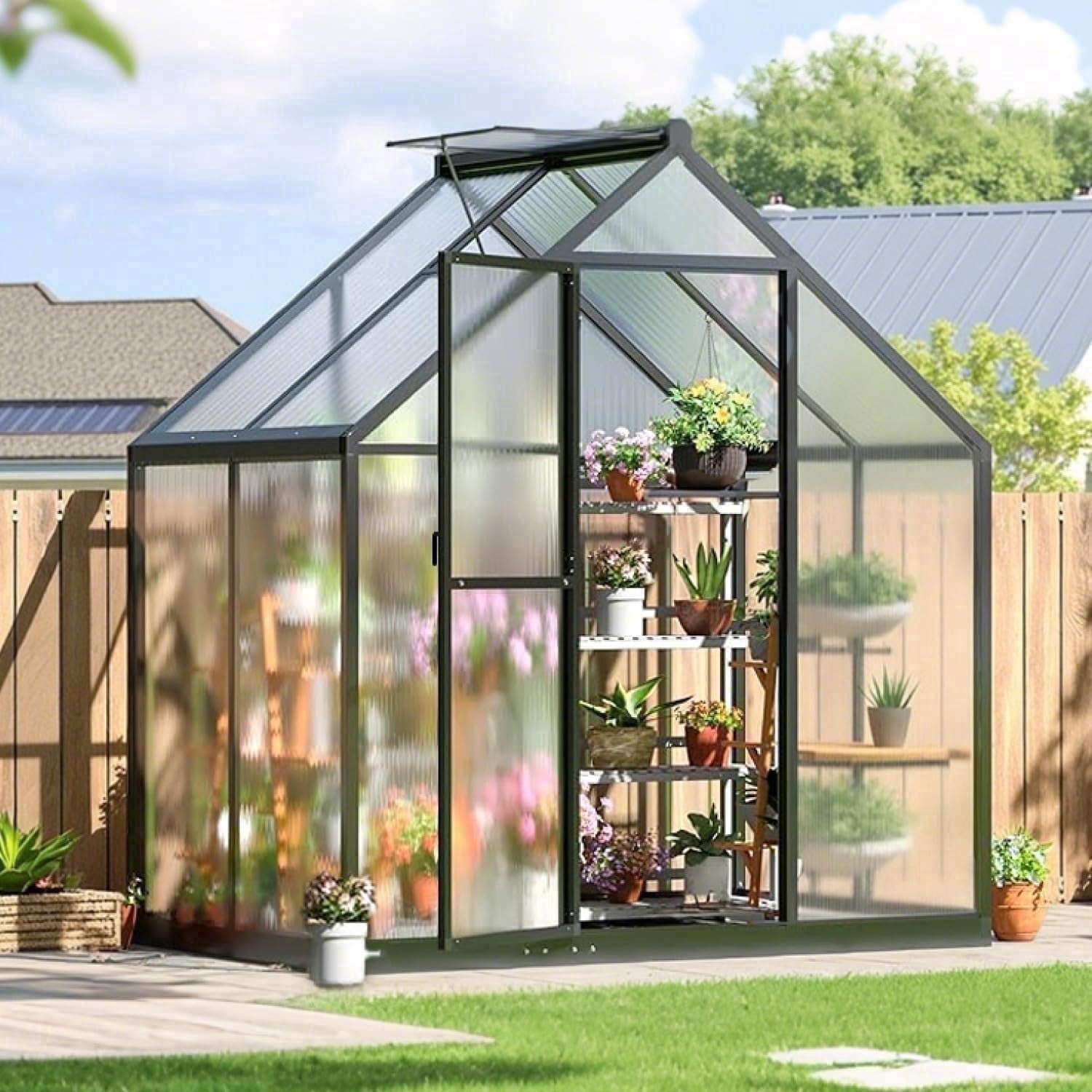 Sylviera 6x4ft Outdoor Walk-in Greenhouse, Heavy-Duty Polycarbonate Gr