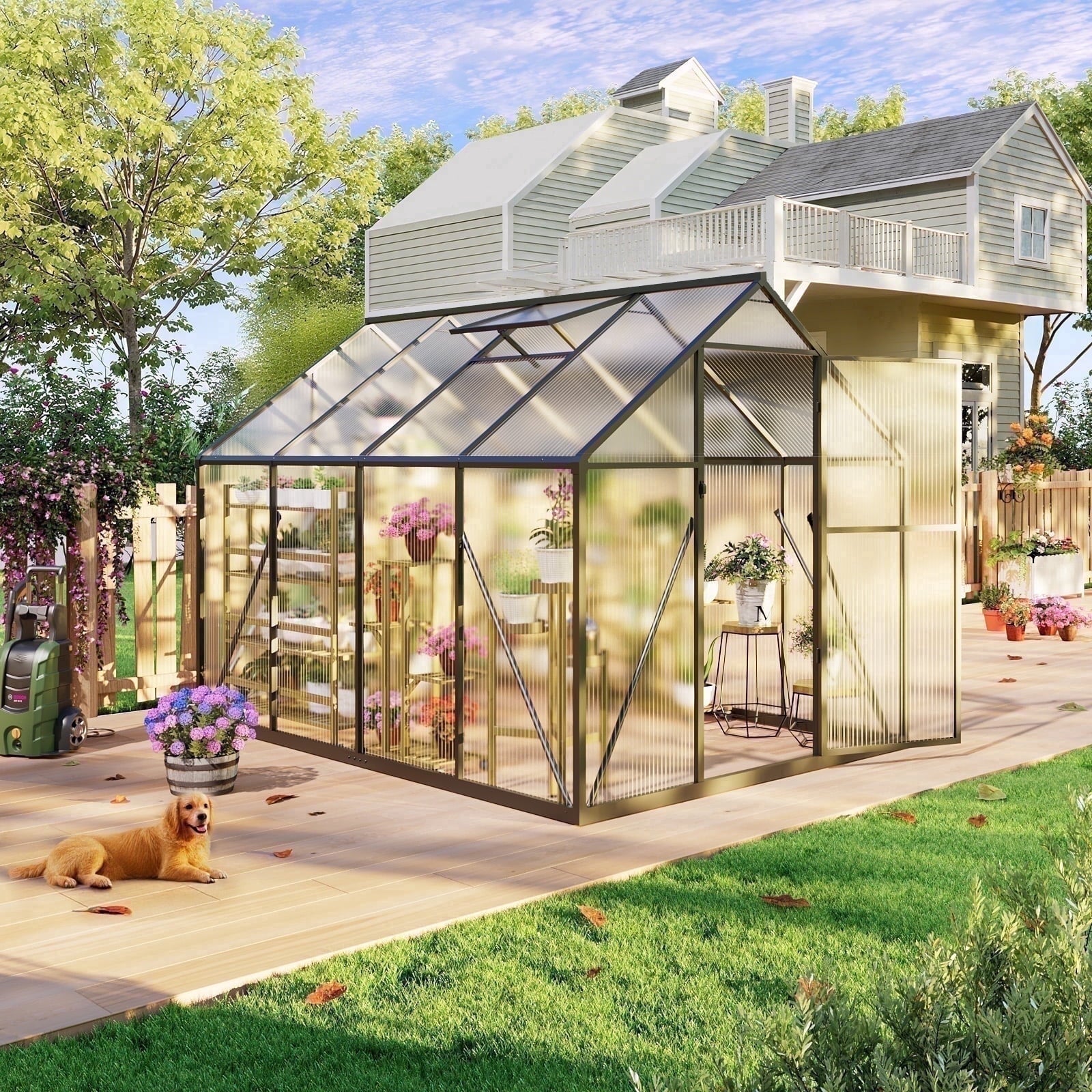 Sylviera 6x4ft Outdoor Walk-in Greenhouse, Heavy-Duty Polycarbonate Gr