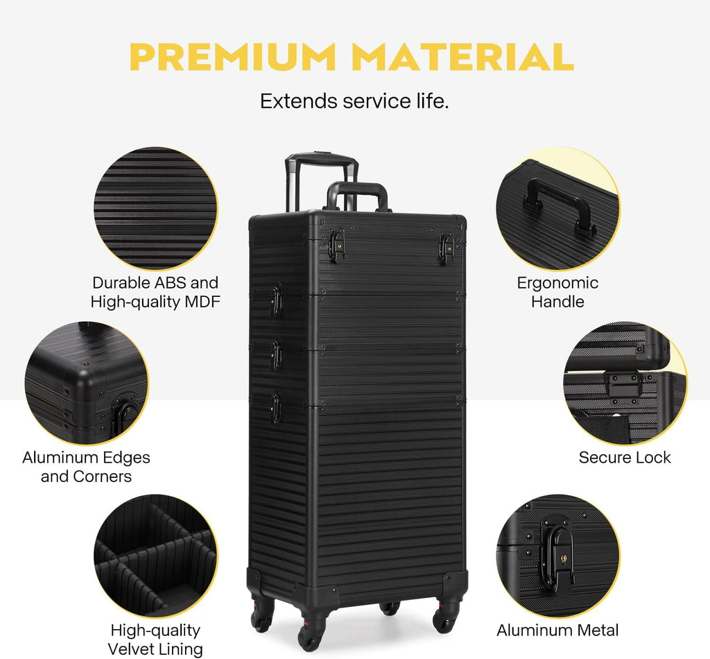 SPECSTAR 4 in 1 Rolling Makeup Train Case with Mirror of LED Lighted 3