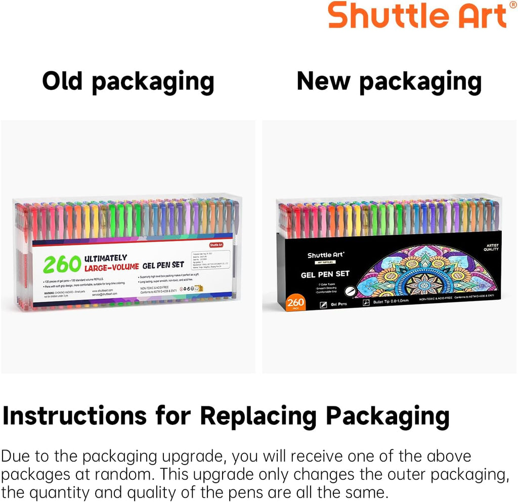 Shuttle Art 260 Pack Gel Pens Set, 130 Colors with 130 Refills for Adults Coloring Books Drawing Crafts Scrapbooking Journaling