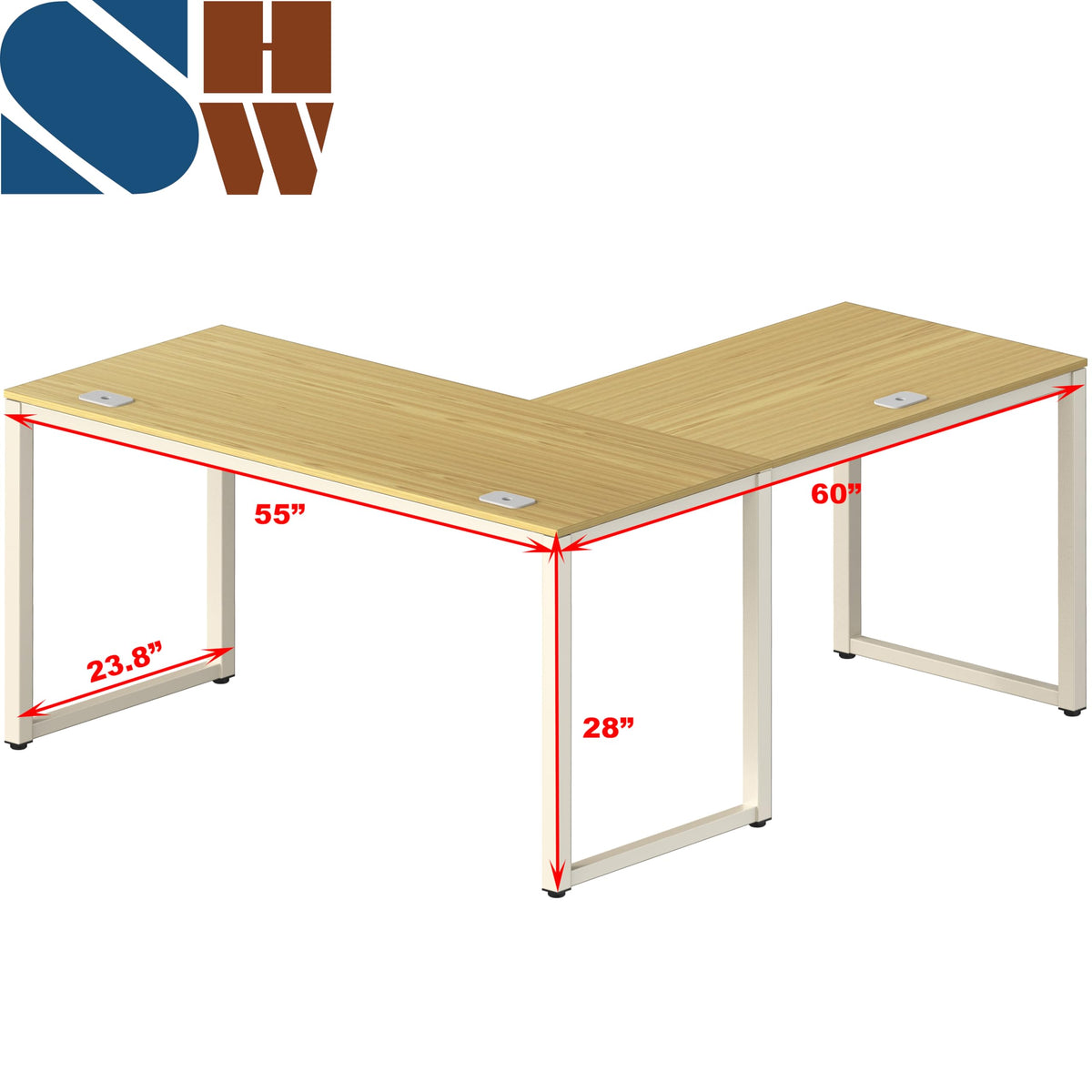 SHW 55 × 60-Inch Commercial-Grade L-Shaped Student Desk
