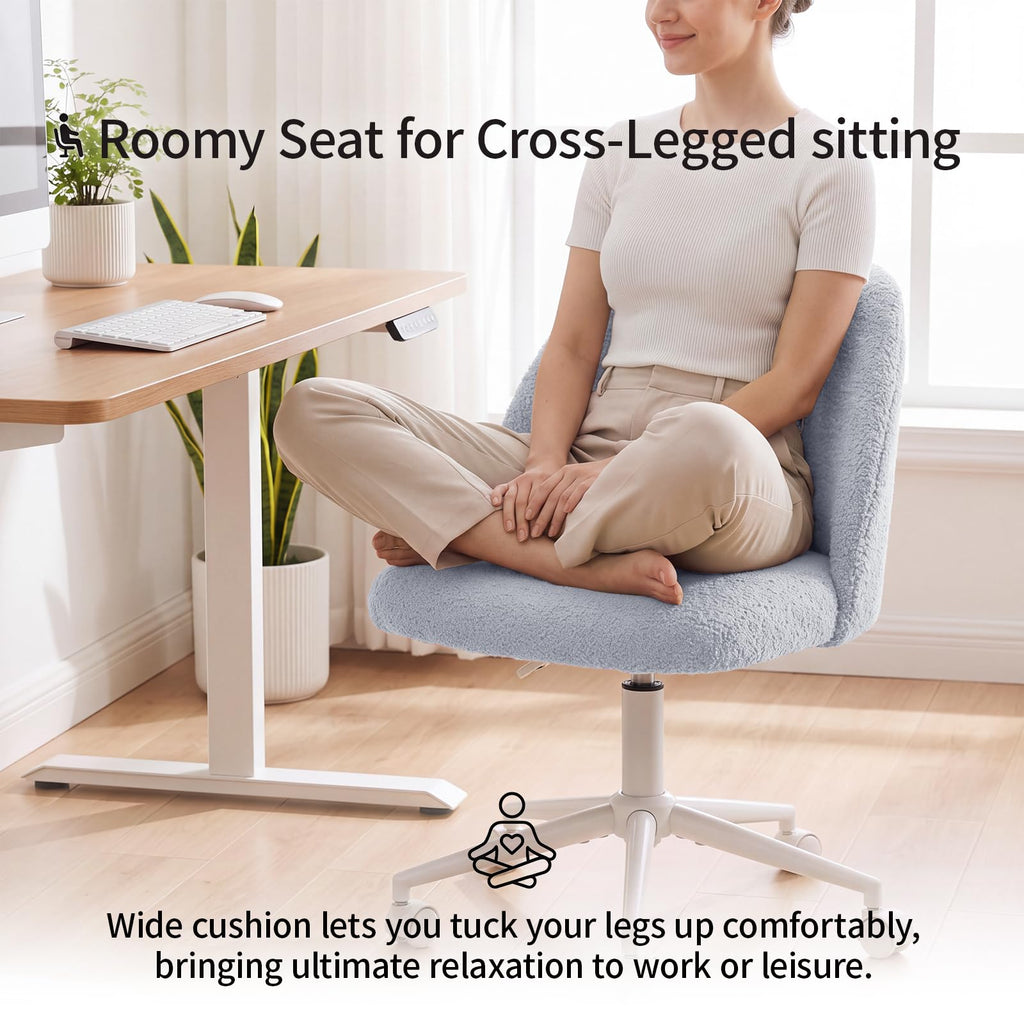 White Vanity Chair with Wheels＆Back, Armless Cute Desk Chair