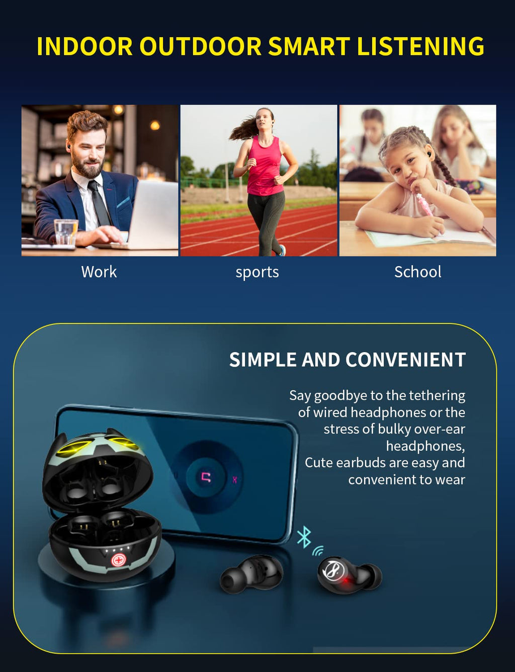 Kids Wireless Earbuds, Noise Reduction Earbuds for Kids Bluetooth 5.0 Waterproof in-Ear Headphones with Mic and Charging Case, Deep Bass Touch Control 36H Playtime Headset for School.