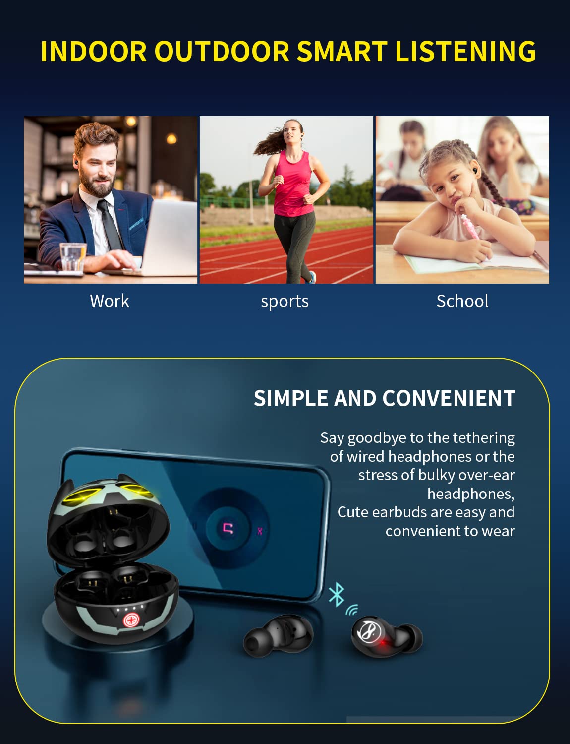 Kids Wireless Earbuds, Noise Reduction Earbuds for Kids Bluetooth 5.0 Waterproof in-Ear Headphones with Mic and Charging Case, Deep Bass Touch Control 36H Playtime Headset for School.