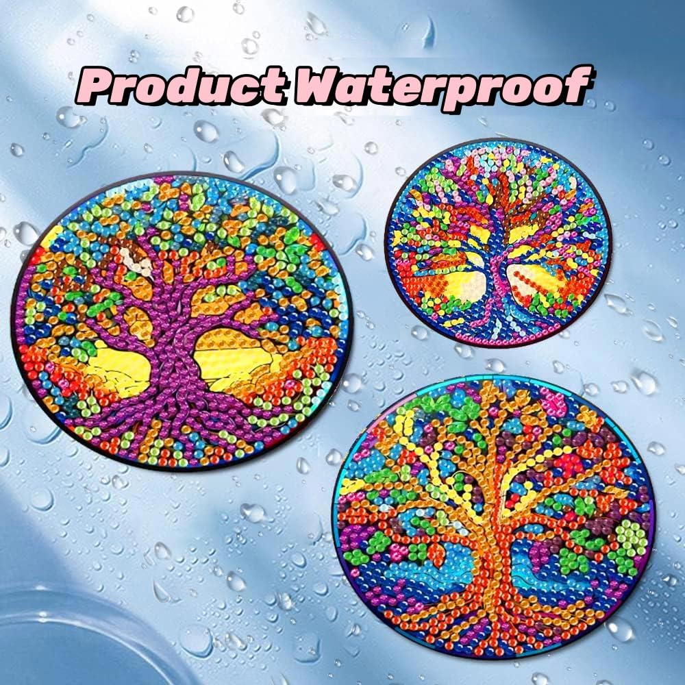 Puraikcmi 8PCs Diamond Paintings Coasters Kits Set, Funny Cat Diamond Art Coasters with Holder, DIY Crafts Diamond Art Kits Adult Craft Diamond Dots Gift