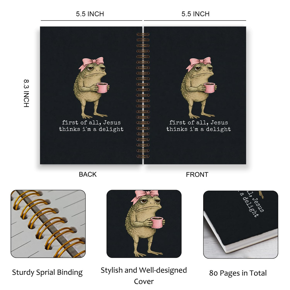 Frog Notebook, Frog Office Supplies, Cute Spiral Journal for Teens