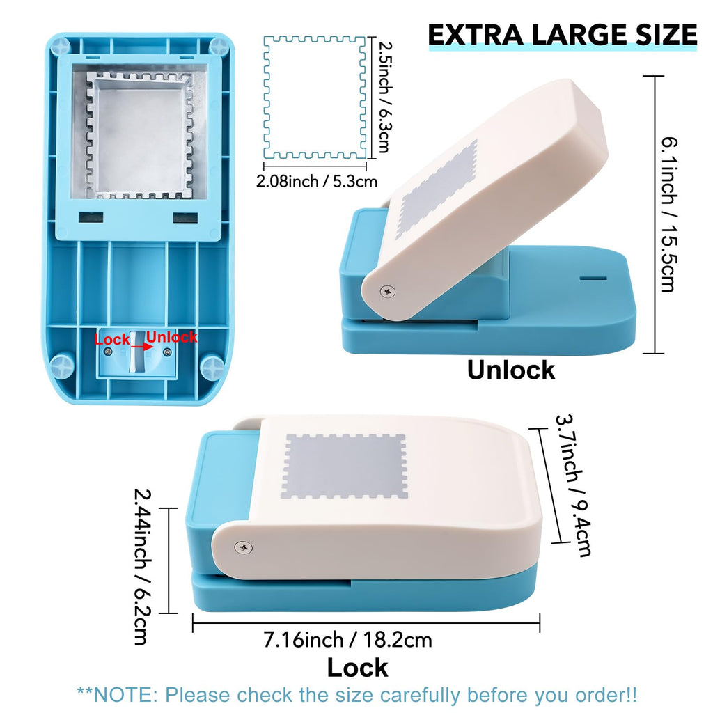 Stamp Puncher 1inch Square Postage Stamp Punch |Stamp Hole Puncher| Scalloped Rectangle Lever Action Paper Punches for Crafting Scrapbooking DIY Card Making Arts Crafts Supplies