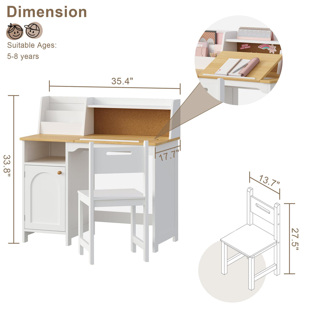 Treocho Kids Study Desk and Chair Set with Tiltable Desktop for 3-8 Years
